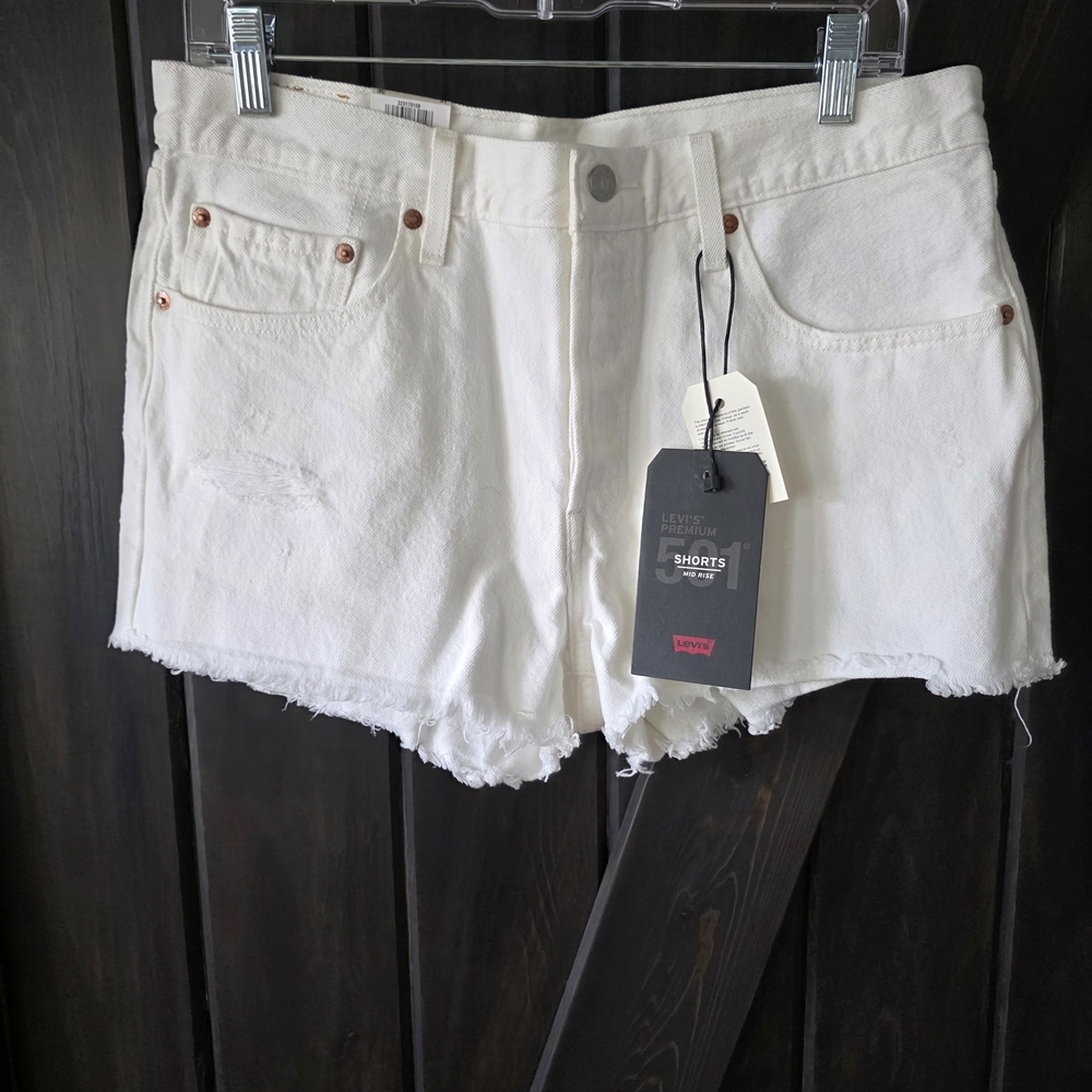 Levi's 501 Distressed White Mid-rise Jean Shorts
